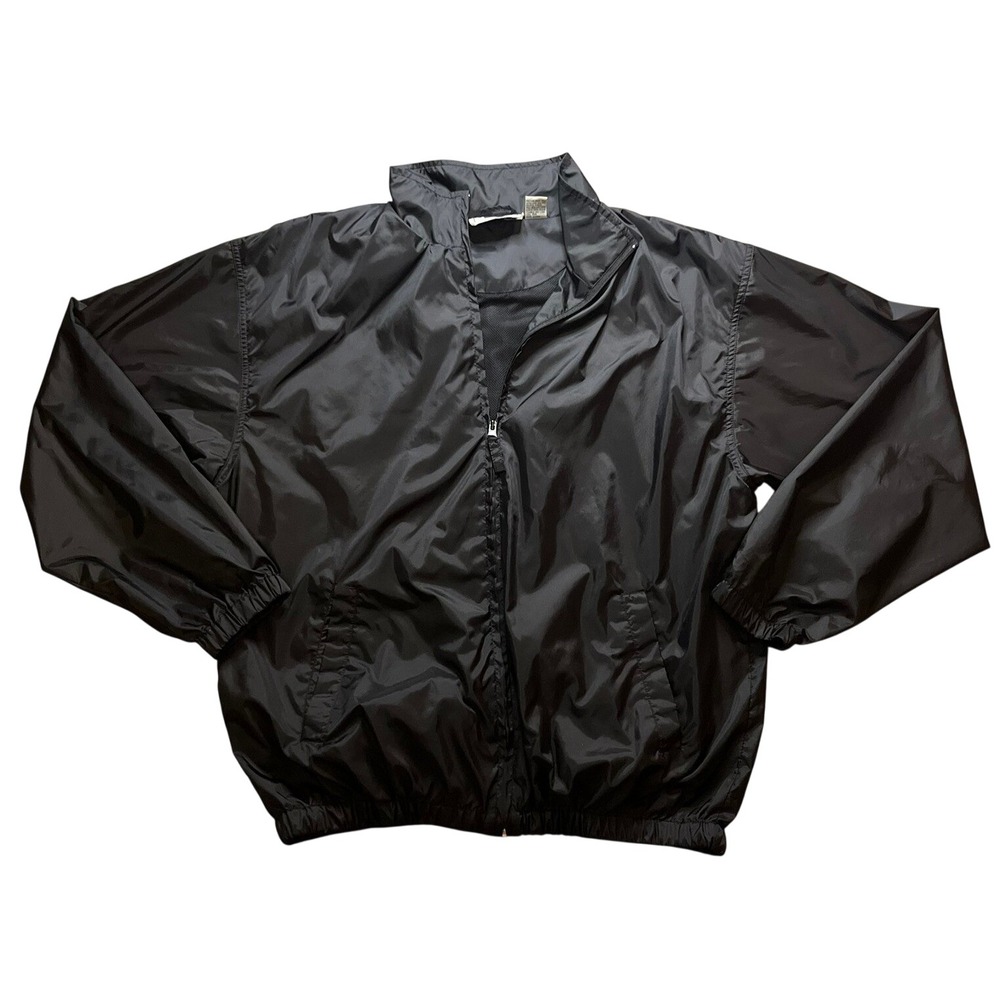 Y2K Michael Austin Rugged Wear Mens XL Black Windbreaker Full Zip Mesh Lined